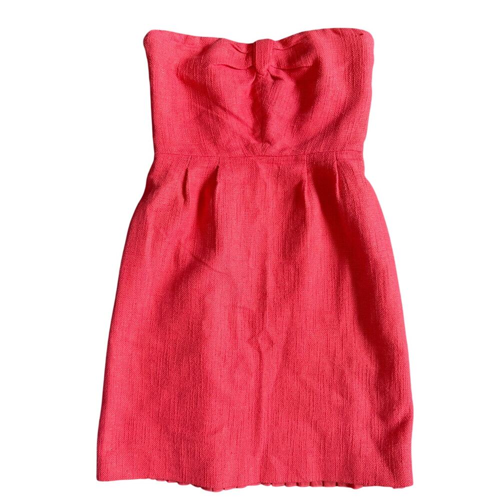 J.Crew Strapless Linen Blend Sheath Dress Coral Pink Sz 4 Texture Cocktail Dress